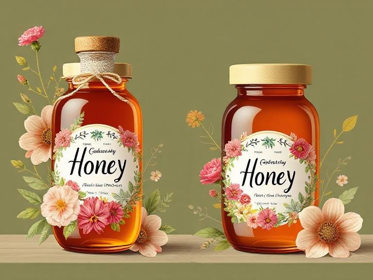 Floral Botanical Theme Honey Bottle and Label Template